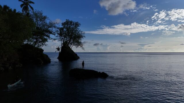 Ulawa Island A little standing on a rock gazing out at sea Haja Village